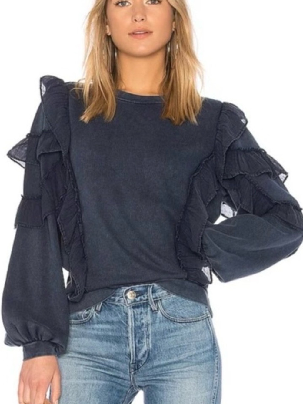 Tularosa Navy Ruffle-Trim Sweatshirt